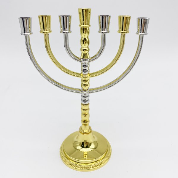 Silver and Gold 7 Branch Temple Revolving Menorah - Image 2