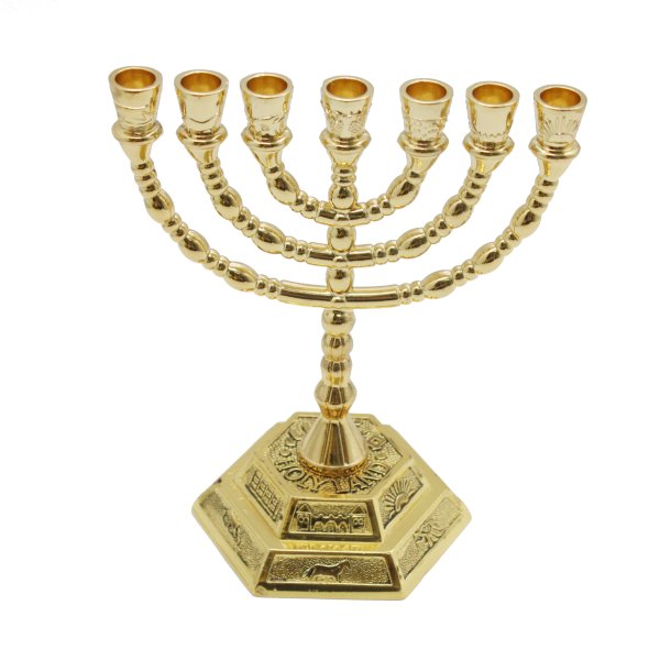 Gold Plated 12 Tribes of Israel Emblems 7 Branch Temple Menorah - Image 4