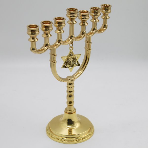 Jewish Holiday Golden Menorah Star of David Charm Candelabra - Image 4