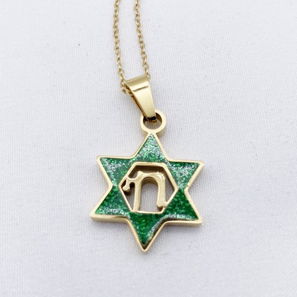 Gold & Silver Star of David with Chai Necklace - Image 2